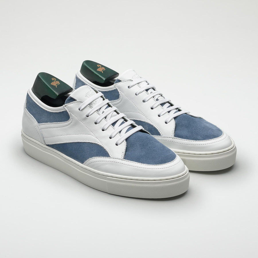 men's leather suede sneaker blue, handmade, made in italy