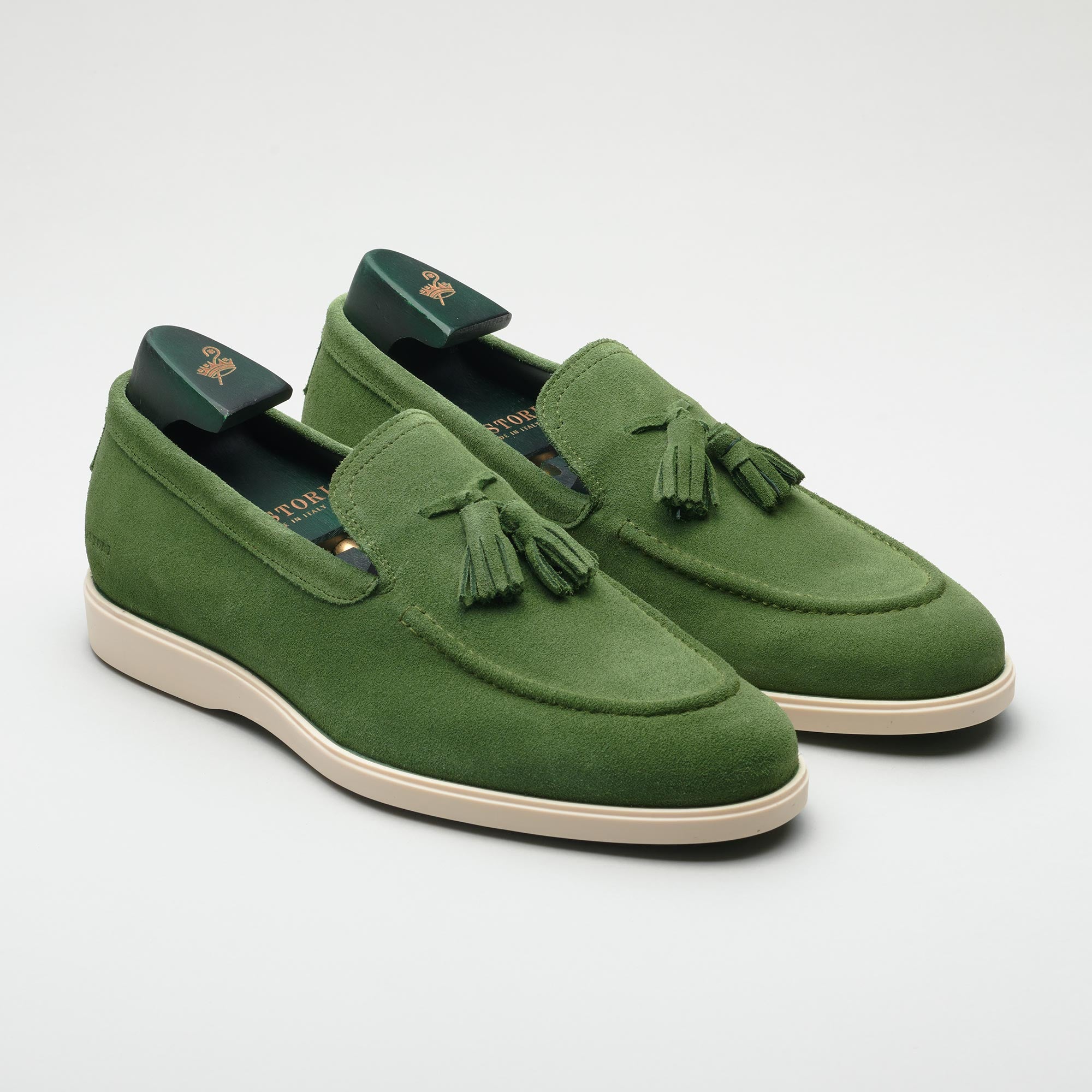 mens suede loafer green, handmade, made in italy