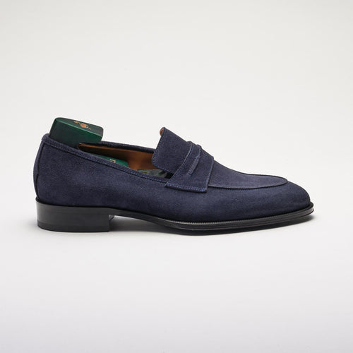 Men's dark blue suede leather Penny Loafers